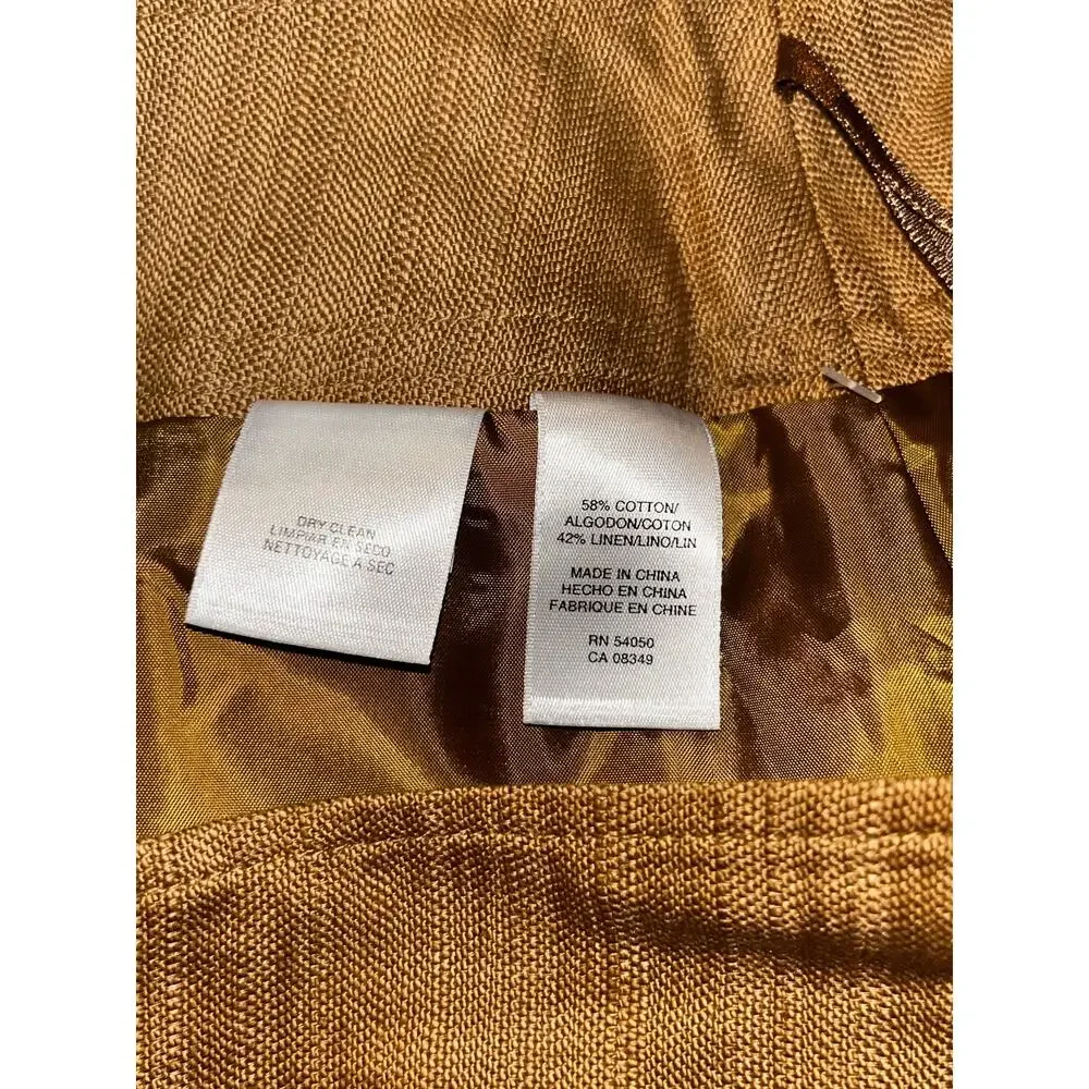 AK Anne Klein Skirt 10 Mustard Linen Cotton Button Front Pencil Lined NWT Career